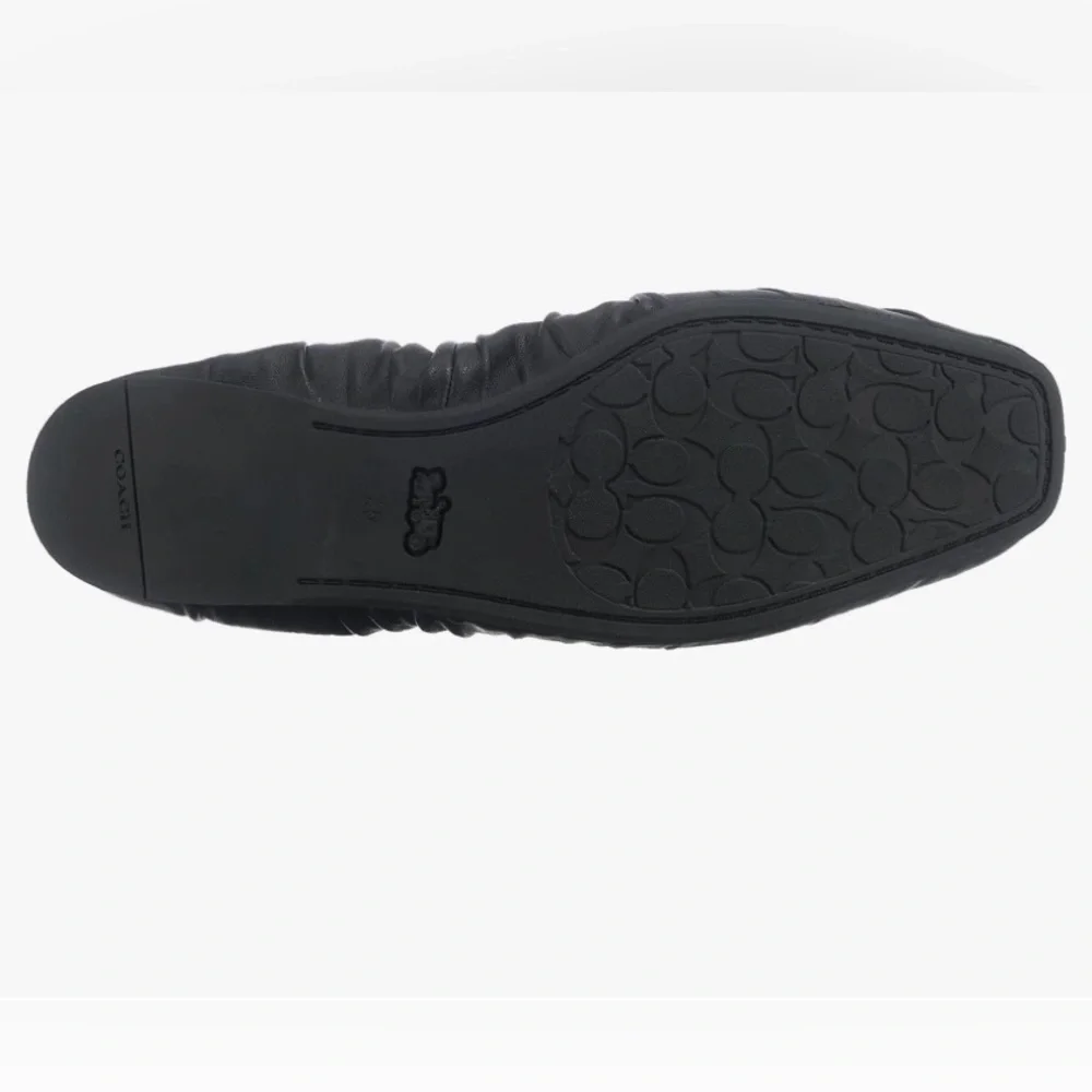 Coach Black Ruched Leather Ballet Flats with Gold Charm - Picture 7 of 8